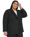 【送料無料】 カール ラガーフェルド レディース ジャケット・ブルゾン ブレザー アウター Plus Size Fringe Trim Tweed Blazer Black