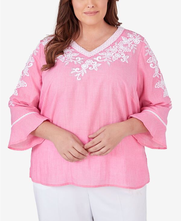 【送料無料】 アルフレッド ダナー レディース シャツ トップス Plus Size Paradise Island V-neck Embroidered Top Peony