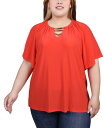 【送料無料】 ニューヨークコレクション レディース シャツ トップス Plus Size Raglan Sleeve Top with Chain Details Bittersweet