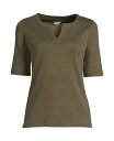 【送料無料】 ランズエンド レディース シャツ トップス Women 039 s Plus Size Cotton Polyester Modern Half Sleeve Splitneck Forest moss