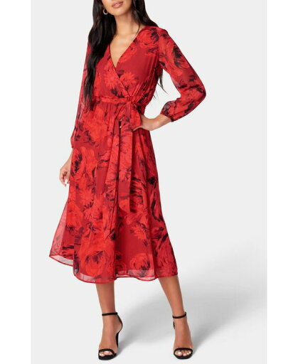【送料無料】 ベベ レディース ワンピース トップス Women's Printed Wrap Midi Dress Red 【送料無料】 ベベ レディース ワンピース トップス Women's Printed Wrap Midi Dress Red