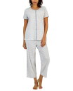 yz `[^[Nu fB[X iCgEFA A_[EFA Women's 2-Pc. Cotton Printed Cropped Pajamas Set Heather Feeder Stripe