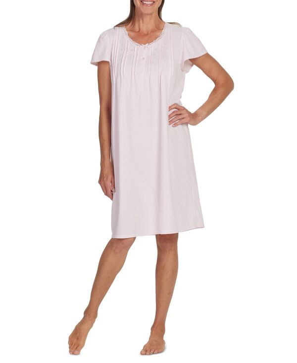  ミス エレーン レディース ナイトウェア アンダーウェア Women's Short-Sleeve Lace-Trim Nightgown Pink