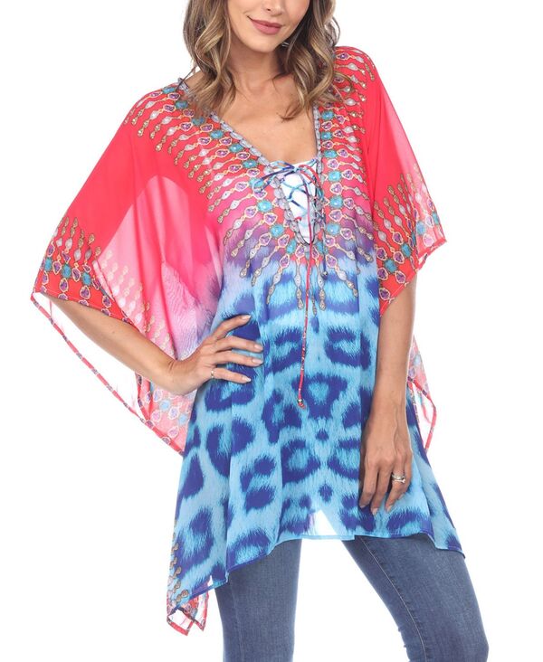 【送料無料】 ホワイトマーク レディース シャツ トップス Women 039 s Multi Print Caftan Top Pink Leopard