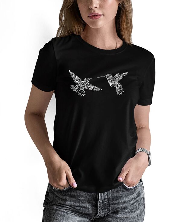  エルエーポップアート レディース シャツ トップス Women's Hummingbirds Word Art Short Sleeve T-shirt Black