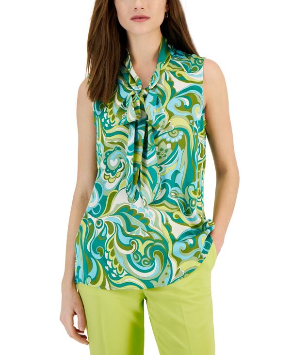  タハリエーエスエル レディース シャツ トップス Women's Tie-Neck Sleeveless Blouse Green Swirl