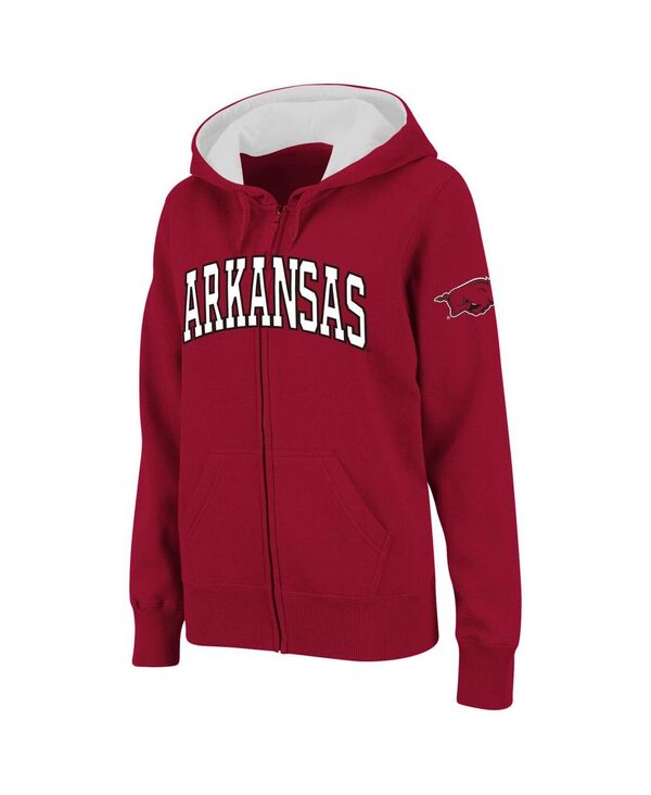 yz RVA fB[X p[J[EXEFbg AE^[ Women's Cardinal Arkansas Razorbacks Arched Name Full-Zip Hoodie Cardinal