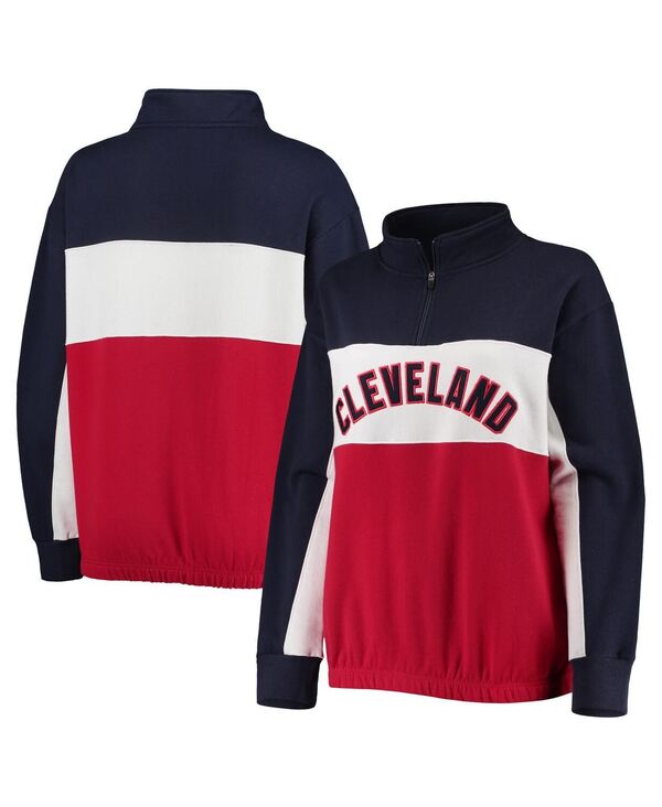 yz t@ieBNX fB[X p[J[EXEFbg AE^[ Women's Navy Red Cleveland Guardians Plus Size Colorblock Quarter-Zip Sweatshirt Navy Red