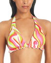yz TN`A[ fB[X gbv̂  Women's Neon Swirl Tie-Front Ruffled Halter Swim Top Multi