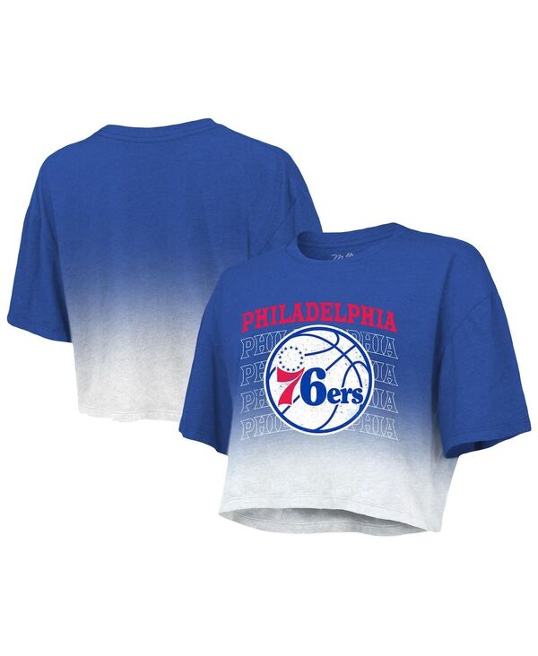 yz }WFXeBbN fB[X TVc gbvX Women's Threads Royal and White Philadelphia 76ers Repeat Dip-Dye Cropped T-shirt Royal White