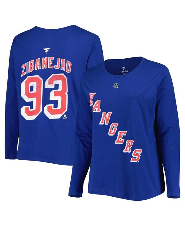 yz vt@C fB[X TVc gbvX Women's Mika Zibanejad Blue New York Rangers Plus Size Name and Number Long Sleeve T-shirt Blue