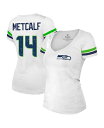 yz t@ieBNX fB[X TVc gbvX Women's DK Metcalf White Distressed Seattle Seahawks Fashion Player Name and Number V-Neck T-shirt White