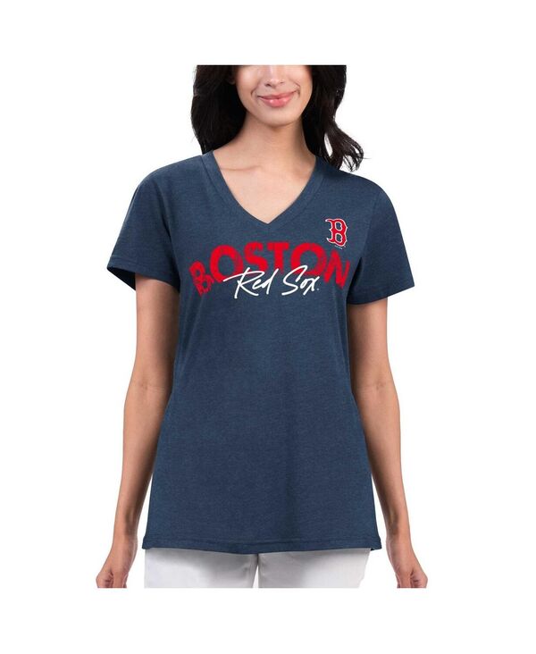 yz W[X[ tH[n[ oC J[ oNX fB[X TVc gbvX Women's Navy Distressed Boston Red Sox Key Move V-Neck T-shirt Navy