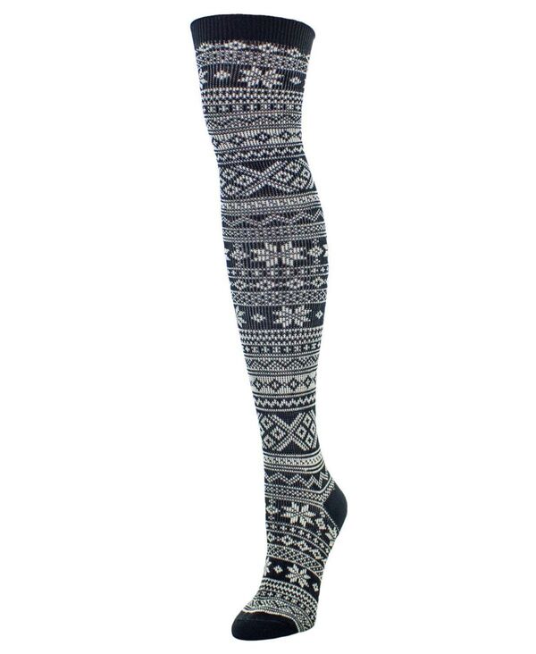 yz C fB[X C A_[EFA Women's Snow Flakes Stripes Over The Knee Socks Black