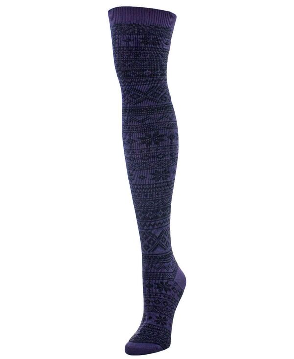 yz C fB[X C A_[EFA Women's Snow Flakes Stripes Over The Knee Socks Dark Purple