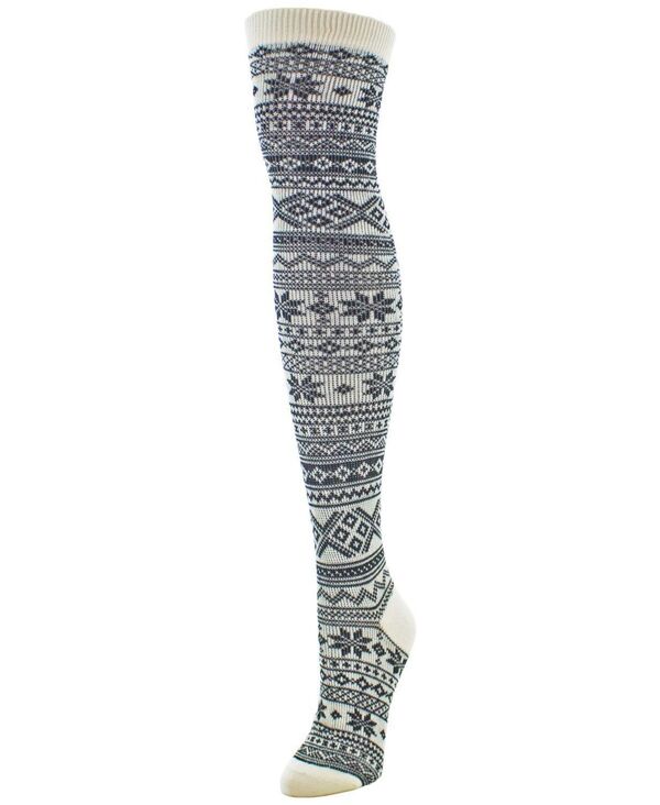 【送料無料】 メモイ レディース 靴下 アンダーウェア Women's Snow Flakes Stripes Over The Knee Socks Ivory