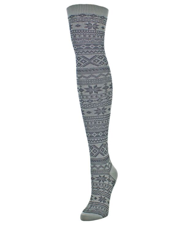 yz C fB[X C A_[EFA Women's Snow Flakes Stripes Over The Knee Socks Medium Gray