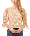  セセ レディース シャツ ブラウス トップス Women's Gingham 3/4 Tie-Sleeve Crew Neck Blouse Light Sand