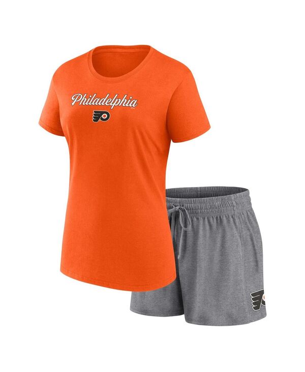 yz t@ieBNX fB[X TVc gbvX Women's Orange Heather Gray Philadelphia Flyers Script T-shirt and Shorts Set Orange Heather Gray