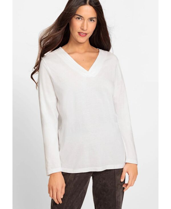  オルセン レディース シャツ トップス Women's Long Sleeve Solid V-Neck T-Shirt containing TENCEL Modal Off white