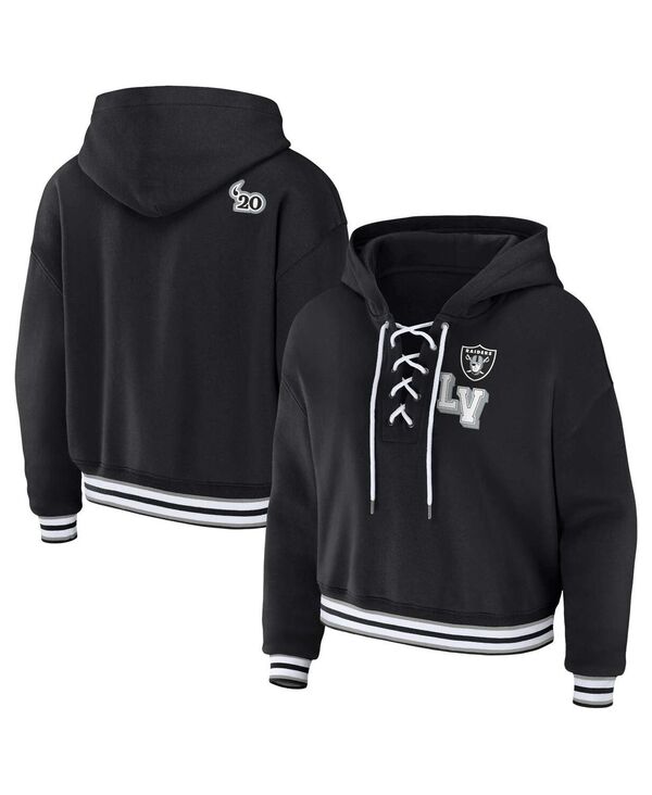 yz EFA oC G Ah[Y fB[X p[J[EXEFbg t[fB[ AE^[ Women's Black Las Vegas Raiders Lace-Up Pullover Hoodie Black