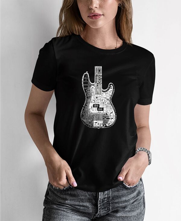 【送料無料】 エルエーポップアート レディース シャツ トップス Women's Word Art Bass Guitar T-shirt Black