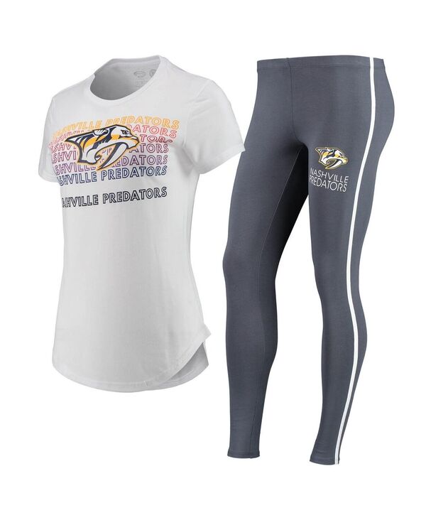 ̵ 󥻥ץ ݡ ǥ 쥮 ܥȥॹ Women's White Charcoal Nashville Predators Sonata T-shirt and Leggings Set White Charcoal