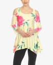 【送料無料】 ホワイトマーク レディース シャツ トップス Women's Floral Printed Cold Shoulder Tunic Top Yellow Pink