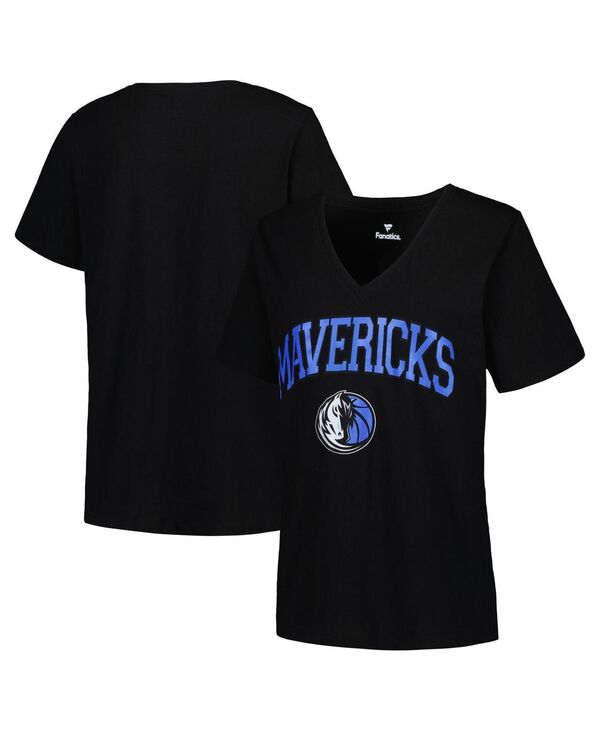 yz vt@C fB[X TVc gbvX Women's Black Dallas Mavericks Plus Size Arch Over Logo V-Neck T-shirt Black