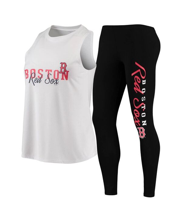 yz RZvc X|[c fB[X MX {gX Women's White Black Boston Red Sox Sonata Tank Top and Leggings Set White Black