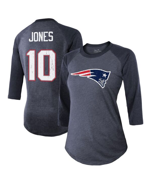 【送料無料】 マジェスティック レディース Tシャツ トップス Women 039 s Threads Mac Jones Navy New England Patriots Player Name and Number Raglan Tri-Blend 3/4-Sleeve T-shirt Navy