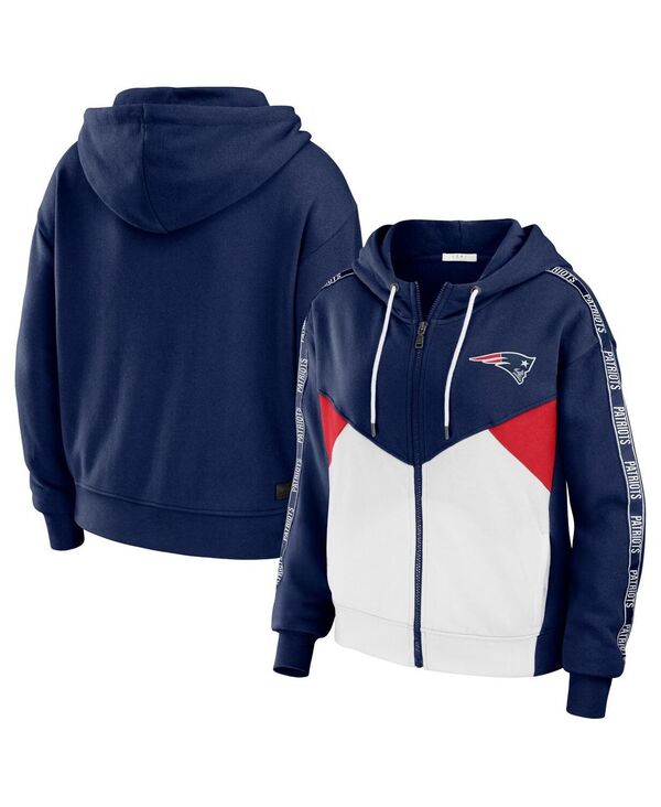 yz EFA oC G Ah[Y fB[X p[J[EXEFbg t[fB[ AE^[ Women's Navy White New England Patriots Color Block Light Weight Modest Crop Full-Zip Hoodie Navy White