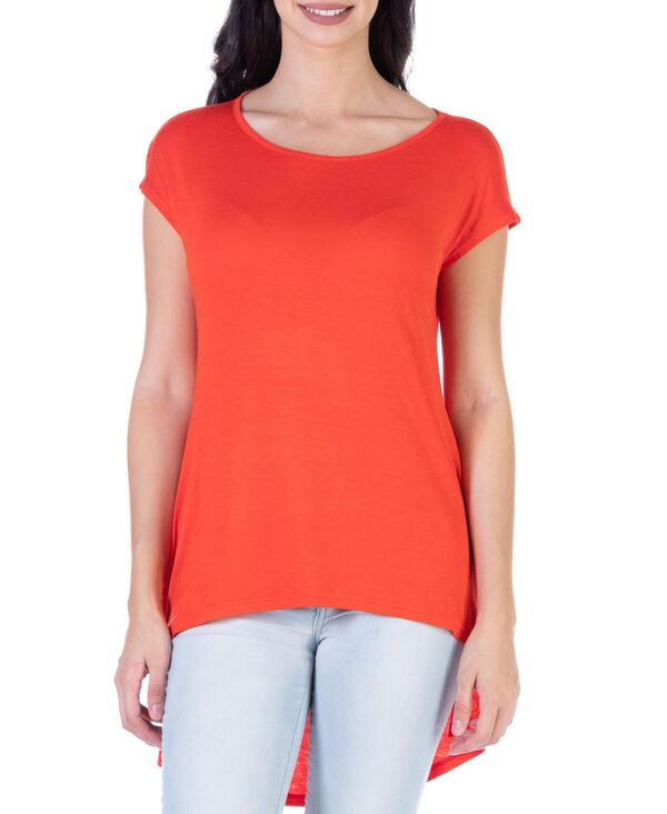 yz 24ZuRtH[g fB[X Vc gbvX Scoop Neck High Low T-Shirt Orange