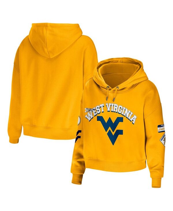 yz EFA oC G Ah[Y fB[X p[J[EXEFbg t[fB[ AE^[ Women's Gold West Virginia Mountaineers Mixed Media Cropped Pullover Hoodie Gold