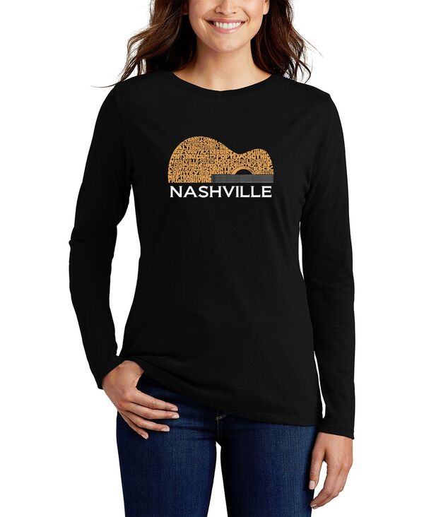 【送料無料】 エルエーポップアート レディース シャツ トップス Women's Nashville Guitar Word Art Long Sleeve T-shirt Black