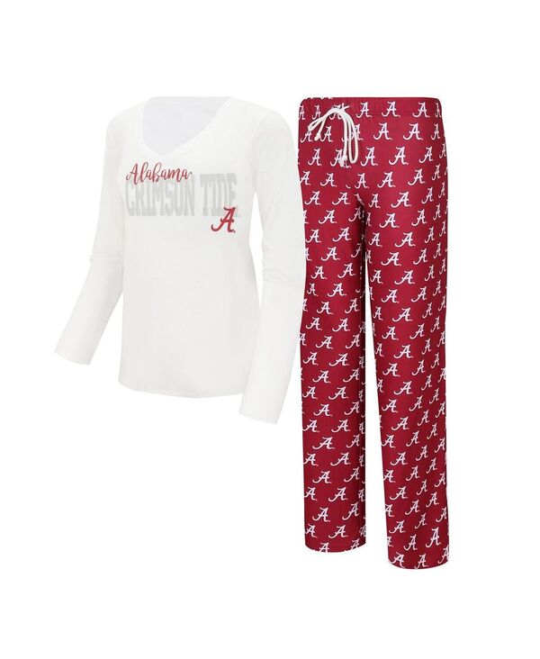 楽天ReVida 楽天市場店【送料無料】 コンセプツ スポーツ レディース ナイトウェア アンダーウェア Women's White Crimson Alabama Crimson Tide Long Sleeve V-Neck T-shirt and Gauge Pants Sleep Set White Crimson