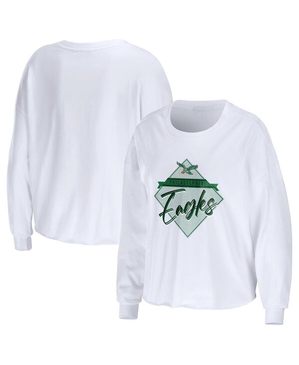 yz EFA oC G Ah[Y fB[X TVc gbvX Women's White Philadelphia Eagles Domestic Cropped Long Sleeve T-shirt White