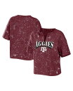【送料無料】 ウェア バイ エリン アンドルーズ レディース Tシャツ トップス Women's Maroon Texas A&M Aggies Bleach Wash Splatter Cropped Notch Neck T-shirt Maroon