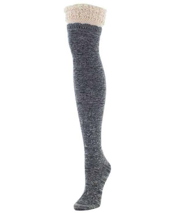 yz C fB[X C A_[EFA Women's Warped Crochet Over The Knee Socks Black