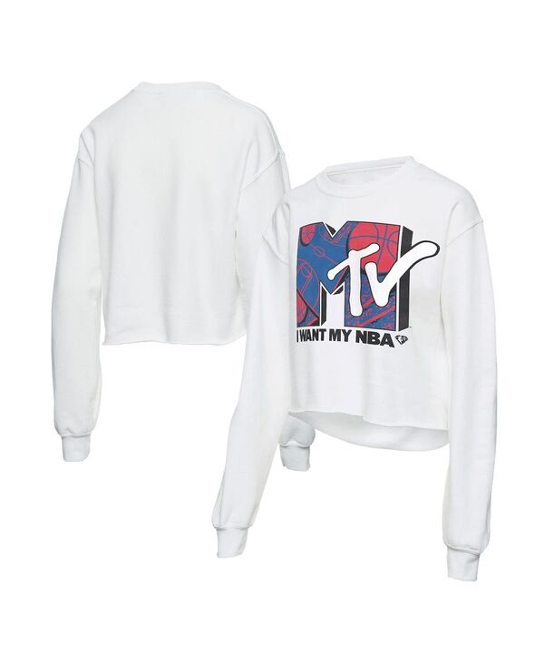 【送料無料】 ジャンクフード レディース パーカー スウェット アウター Women 039 s White NBA x MTV I Want My Cropped Fleece Pullover Sweatshirt White