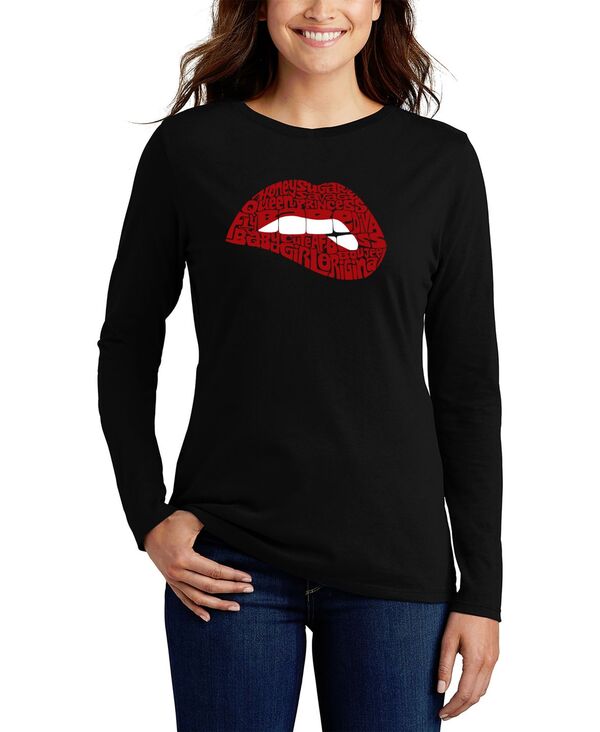 【送料無料】 エルエーポップアート レディース シャツ トップス Women's Long Sleeve Word Art Savage Lips T-shirt Black