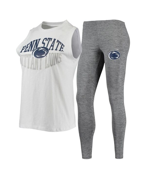 yz RZvc X|[c fB[X MX {gX Women's Charcoal White Penn State Nittany Lions Tank Top and Leggings Sleep Set Charcoal White