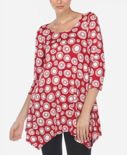 【送料無料】 ホワイトマーク レディース シャツ トップス Women's Printed Geometric Circle Tunic Top Red