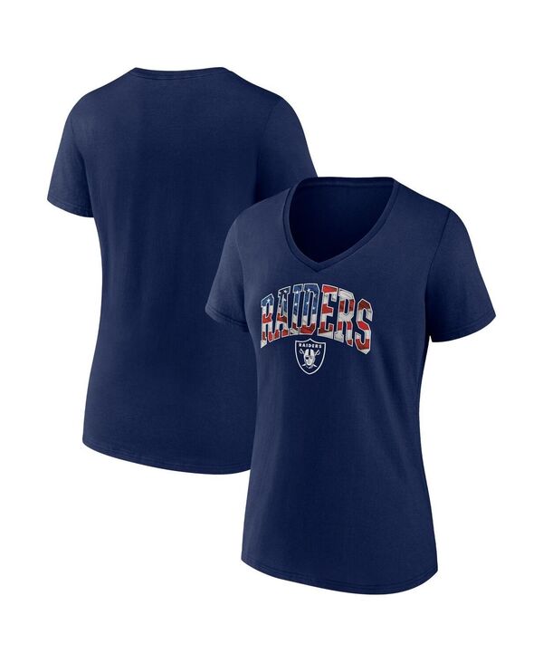 yz t@ieBNX fB[X TVc gbvX Women's Navy Las Vegas Raiders Team Banner Wave V-Neck T-shirt Navy