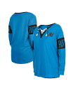 【送料無料】 ニューエラ レディース Tシャツ トップス Women's Blue Carolina Panthers Lace-Up Notch Neck Long Sleeve T-shirt Blue