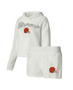 【送料無料】 コンセプツ スポーツ レディース ナイトウェア アンダーウェア Women 039 s White Cleveland Browns Fluffy Pullover Sweatshirt and Shorts Sleep Set White