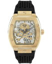 yz tBbvvC Y rv ANZT[ Men's Automatic The $keleton Black Silicone Strap Watch 44mm Gold Tone