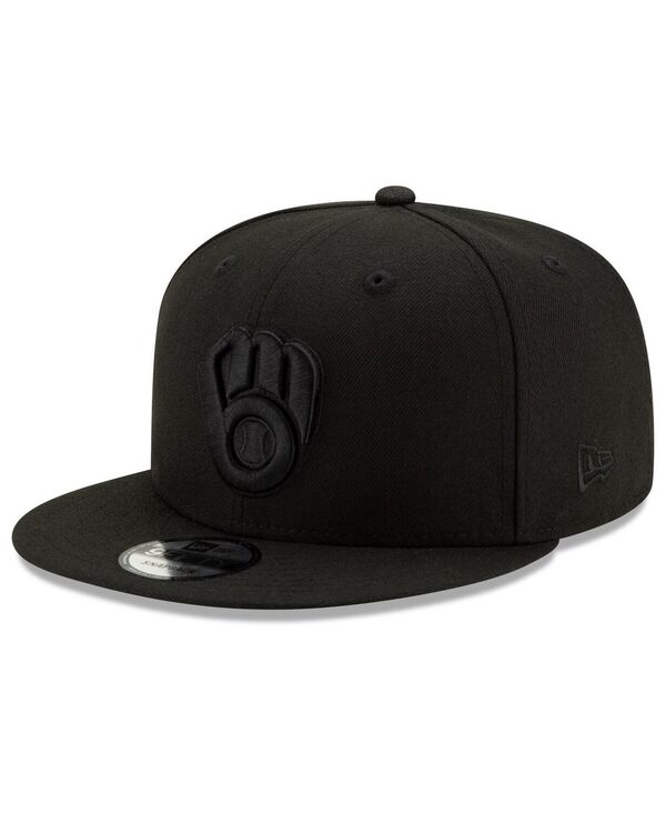 【送料無料】 ニューエラ メンズ 帽子 アクセサリー Men's Milwaukee Brewers Black on Black 9FIFTY Snapback Adjustable Hat - Black Black