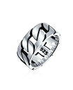 yz uO Y O ANZT[ Men's Biker Jewelry Urban Wide Open Curb Chain Link Ring Band For Men Gothic Tribal Solid .925 Sterling Silver Handmade In Turkey Silver