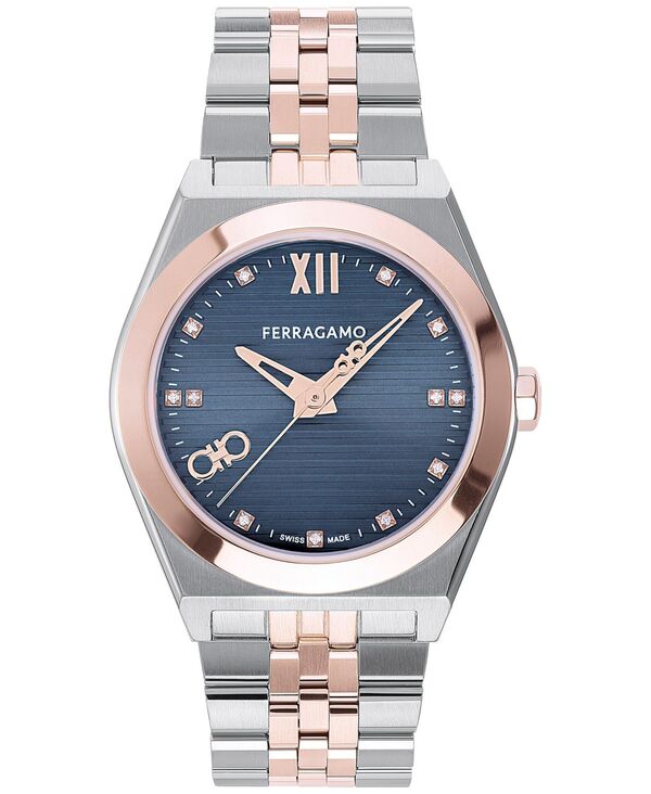【送料無料】 フェラガモ メンズ 腕時計 アクセサリー Salvatore Men's Swiss Diamond (1/20 ct. t.w.) Two-Tone Stainless Steel Bracelet Watch 40mm Two Tone